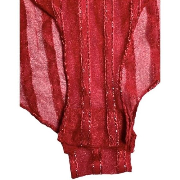 VTG 80s Red Gold Shimmer Sleeveless Sheer Bodysuit Teddy Negligee Women’s M - Picture 9 of 10